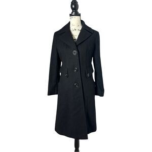 Guess Vintage Black Wool Blend Long Peacoat Women’s Medium Classic Winter Coat